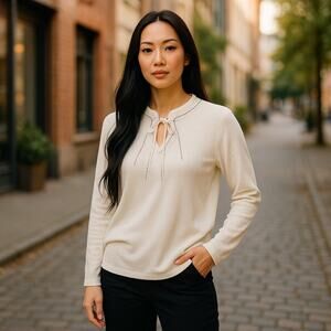 Reba Mcentire Long Sleeve Ivory Mock Neck Rhinestone Sweater small 4-8